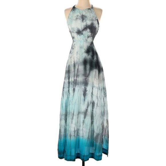 Free People 100% Silk Blue Grey Tie Dye Medium Dress - Picture 2 of 9